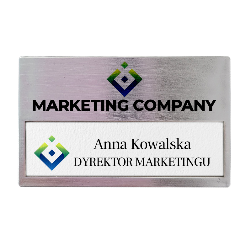 Identyfikator z okienkiem i zapięciam na agrafkę i wieszak